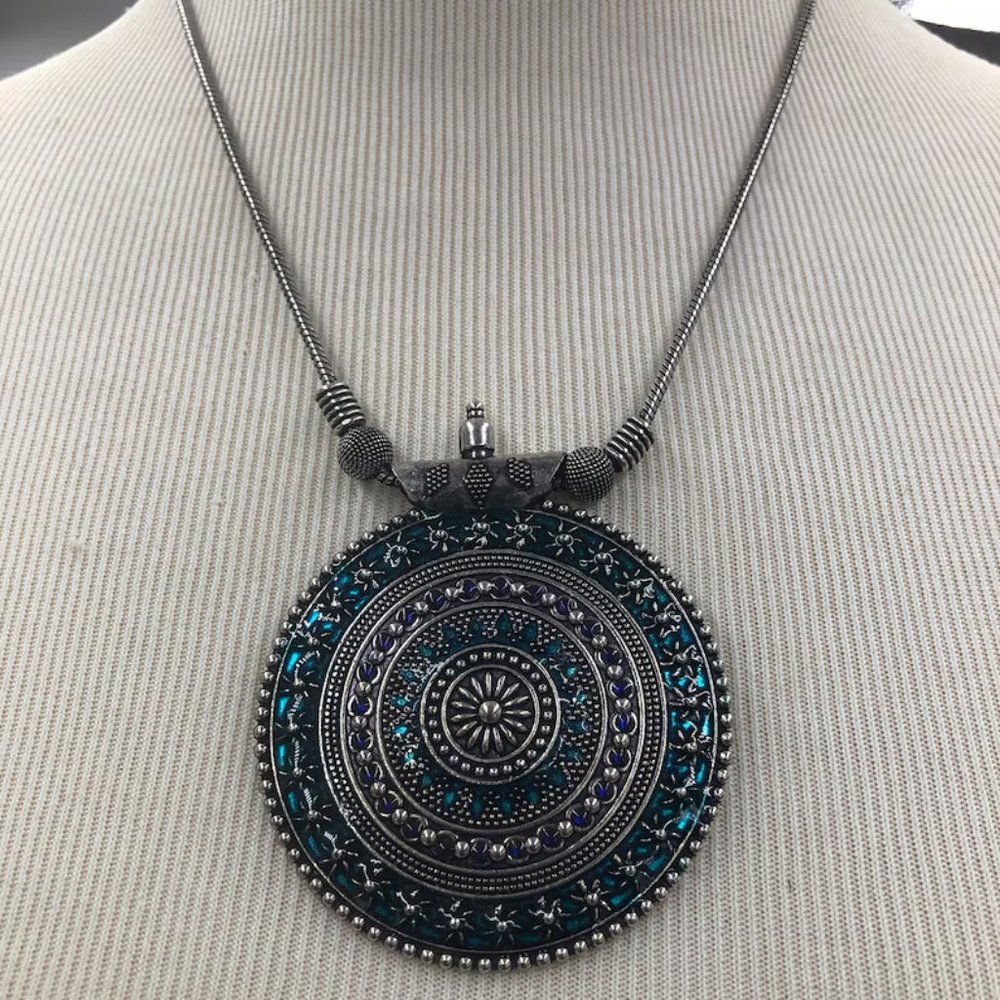Silver Large Pendant Necklace With Chain, Silver Pendant Necklace
